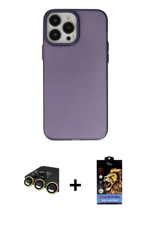 ieg™ iPhone 14 Pro Kılıf Ahenk Çizgi Prime - Siyah Buffer Hayalet Cam Ekran Koruyucu + Gold Raze Met