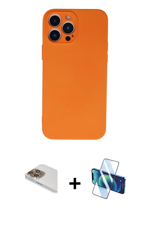 ieg™ iPhone 13 Pro Max Kılıf Ahenk Serisi - Siyah 3D Antistatik Cam Ekran Koruyucu + Gold Pers Alümi