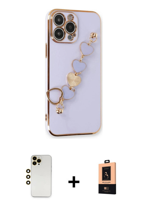 ieg™ iPhone 13 Pro Max Kılıf Nova Işık Prime - Şeffaf Maxco Cam Ekran Koruyucu + Gold Shine Kamera L