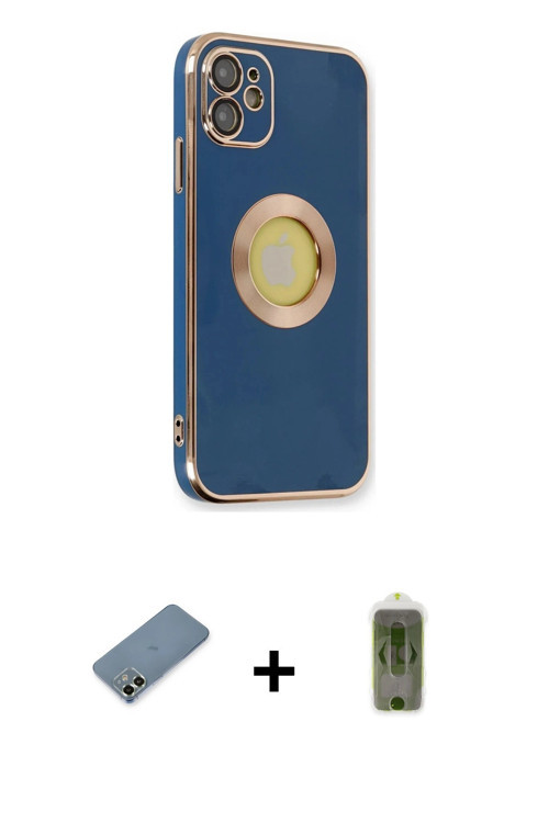 ieg™ iPhone 12 Kılıf İz Form Serisi - Siyah Joko Magic 5D Hayalet Cam + Açık Yeşil Metal Kamera Lens