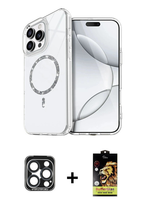 ieg™ iPhone 15 Pro Max Kılıf Kıvılcım Form Prime - Siyah Buffer Cam Ekran Koruyucu + Lacivert PVD Me