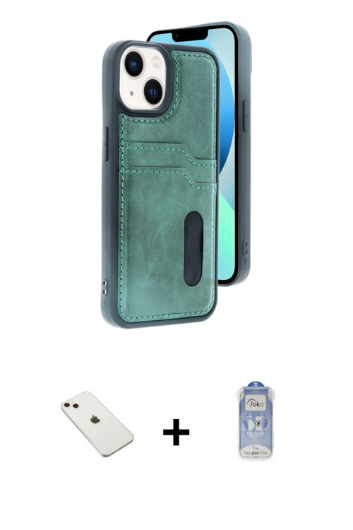 ieg™ iPhone 14 Kılıf Yörünge Işık Serisi - Siyah Joko Magic 5D Cam + Pembe Diamond Kamera Lens