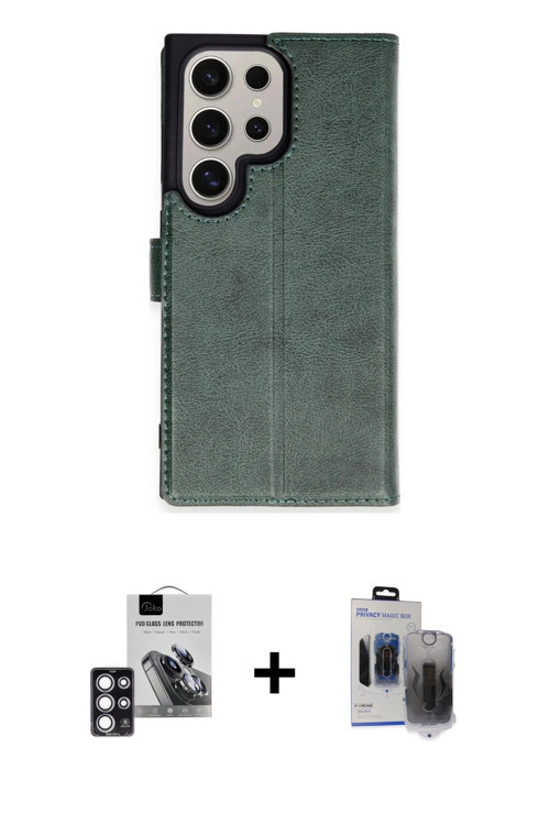 ieg™ Galaxy S24 Ultra Kılıf Siluet Işık Serisi - Siyah Vanessa Magic Hayalet Cam + Pembe PVD Metal K