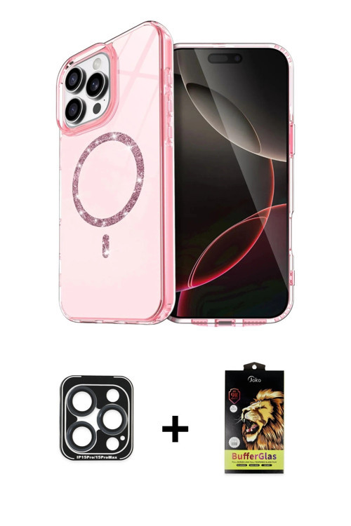 ieg™ iPhone 15 Pro Max Kılıf Kıvılcım Form Prime - Siyah Buffer Cam Ekran Koruyucu + Lacivert PVD Me