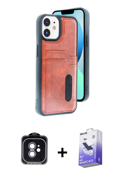 iPhone 11 Kılıf Yörünge Işık Serisi - Siyah Bilvis 5in1 5D Magic Hayalet Cam Ekran Koruyucu + M