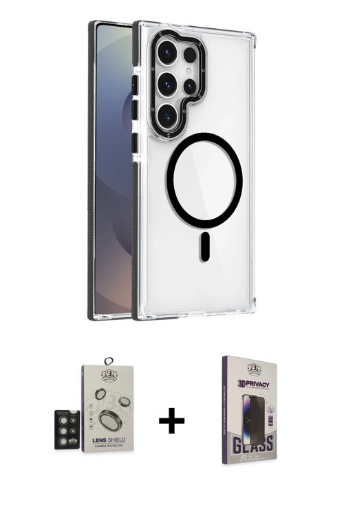 ieg™ Galaxy S25 Ultra Kılıf Kozmos Doku Koleksiyonu - Siyah Bilvis Hayalet Cam Ekran Koruyucu + Tita
