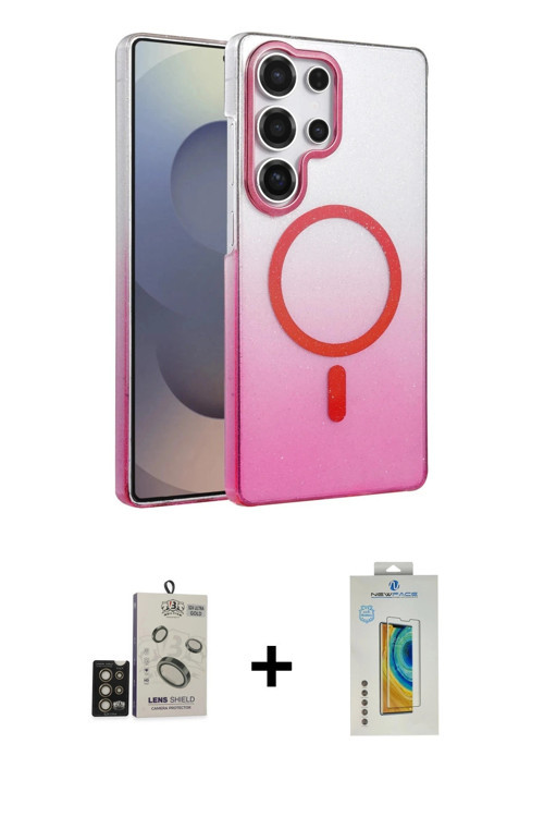 ieg™ Galaxy S24 Ultra Kılıf Ahenk Doku Özel Seri - Siyah Polymer Nano Ekran Koruyucu + Gold Bilvis T