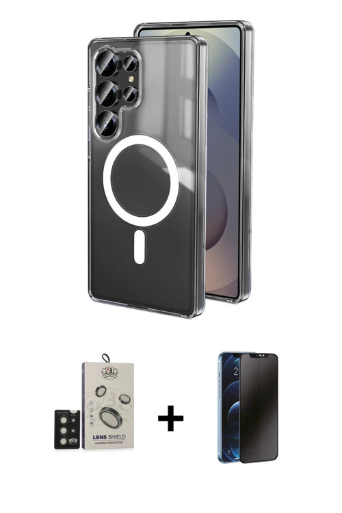 ieg™ Galaxy S25 Ultra Kılıf Ahenk Yansıma Prime - Siyah 3D Antistatik Hayalet Cam Ekran Koruyucu + S