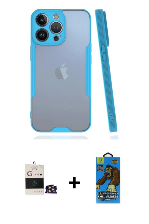 ieg™ iPhone 14 Pro Max Kılıf Atlas Asil Serisi - Siyah 18D Cam Ekran Koruyucu + Gold Bilvis Titan Ka