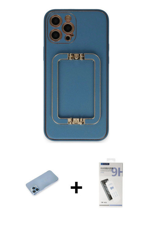 ieg™ iPhone 12 Pro Max Kılıf Kozmos Minimal Prime - Şeffaf Uv Polymer Nano Ekran Koruyucu + Mavi Shi