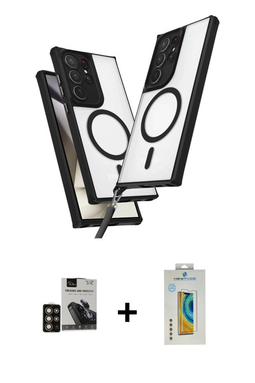 ieg™ Galaxy S24 Ultra Kılıf Atlas Doku Koleksiyonu - Siyah Polymer Nano Ekran Koruyucu + Gold PVD Me