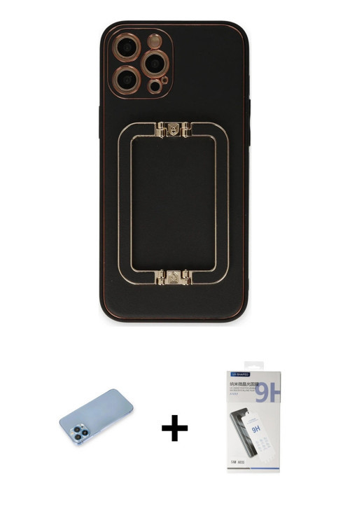 ieg™ iPhone 12 Pro Max Kılıf Kozmos Minimal Prime - Şeffaf Uv Polymer Nano Ekran Koruyucu + Mavi Shi