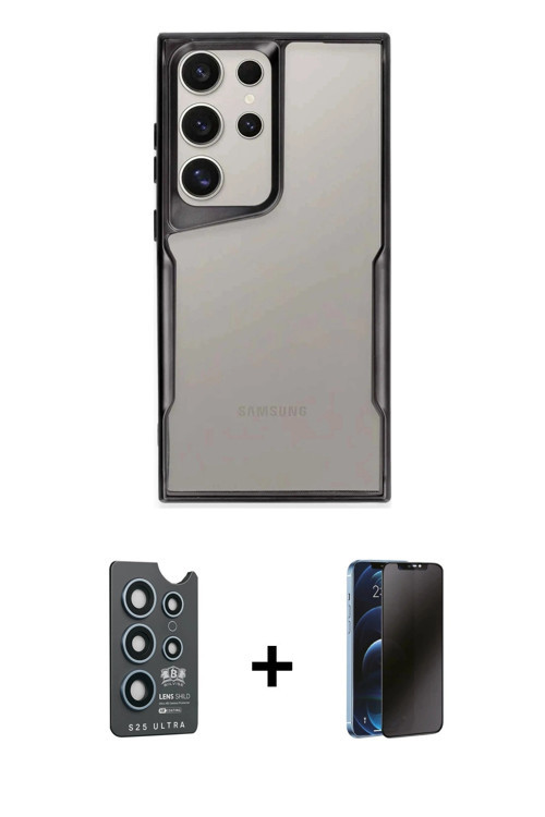 ieg™ Galaxy S25 Ultra Kılıf Akış Çizgi Koleksiyonu - Siyah 3D Antistatik Hayalet Cam Ekran Koruyucu
