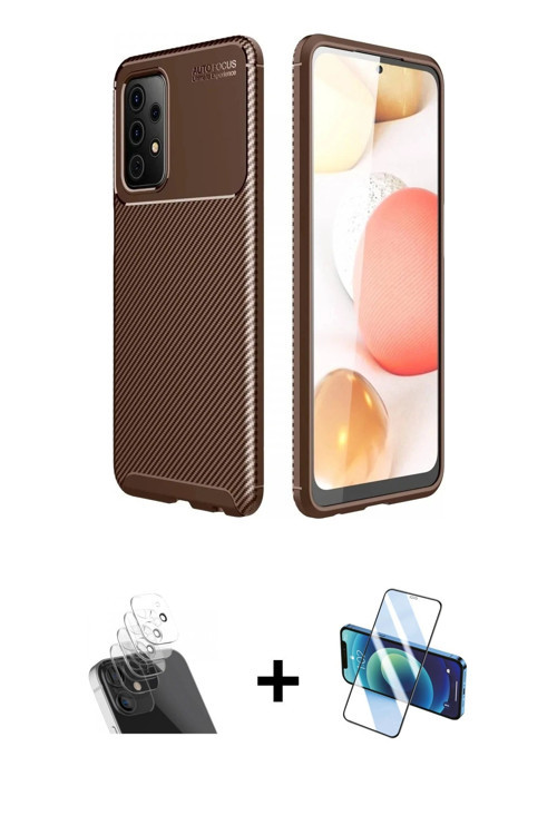 ieg™ Galaxy A72 Kılıf Eksen Form Prime - Siyah 3D Antistatik Seramik Nano Ekran Koruyucu + Şeffaf Ka