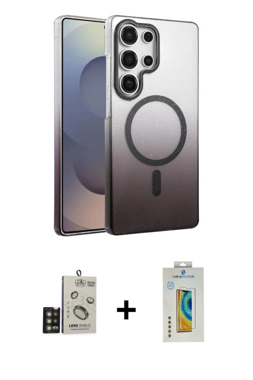 ieg™ Galaxy S24 Ultra Kılıf Ahenk Doku Özel Seri - Siyah Polymer Nano Ekran Koruyucu + Gold Bilvis T