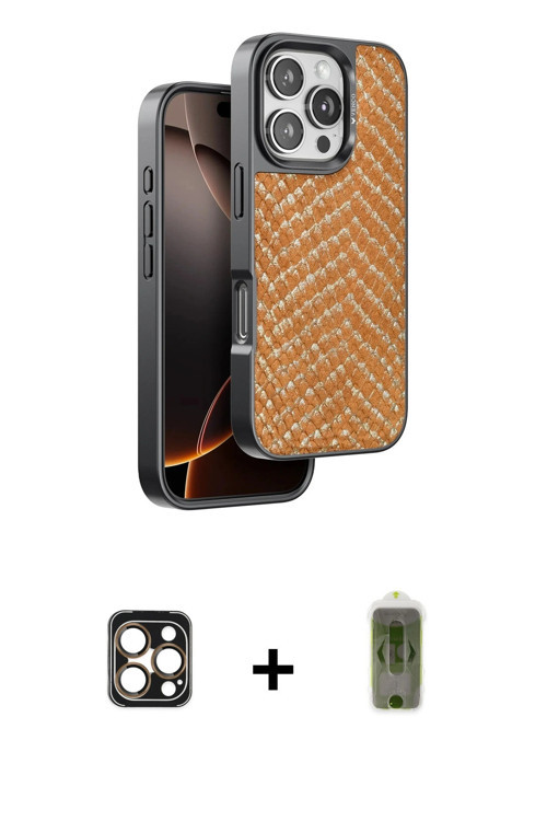 ieg™ iPhone 16 Pro Max Kılıf Vadi Özel Seri - Siyah Joko Magic 5D Hayalet Cam + Gold PVD Metal Kamer