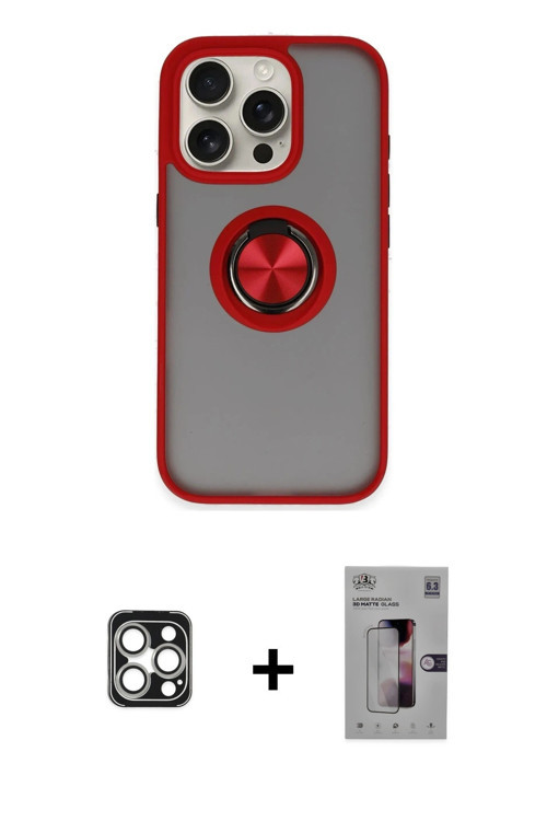 ieg™ iPhone 16 Pro Max Kılıf Yörünge Çizgi - Siyah Bilvis 3D Mat Cam Ekran Koruyucu + Gümüş PVD Meta