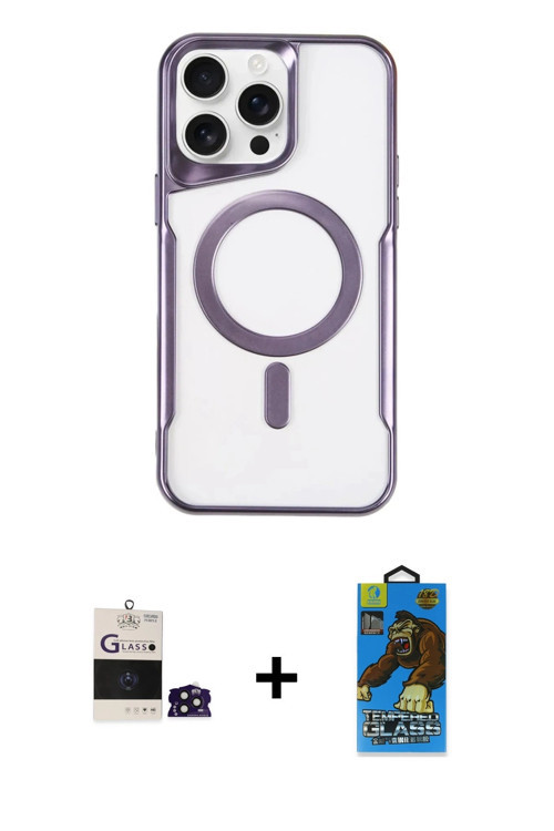 ieg™ iPhone 14 Pro Max Kılıf Yadigar Klasik Özel Seri - Siyah 18D Cam Ekran Koruyucu + Derin Mor Bil