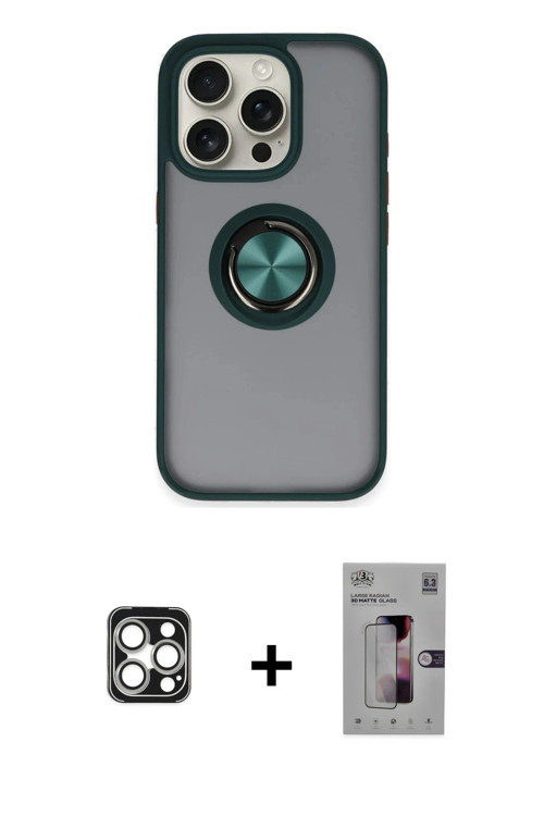 ieg™ iPhone 16 Pro Max Kılıf Yörünge Çizgi - Siyah Bilvis 3D Mat Cam Ekran Koruyucu + Gümüş PVD Meta