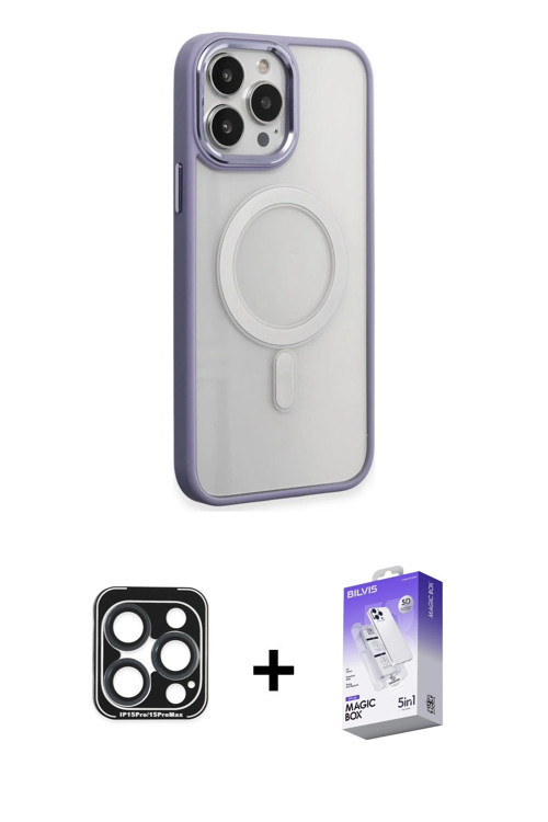 ieg™ iPhone 15 Pro Max Kılıf Yankı Işık Özel Seri - Siyah Bilvis 5in1 3D Magic Cam Ekran Koruyucu +