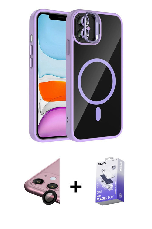 iPhone 11 Kılıf Yadigar Asil Koleksiyonu - Siyah Bilvis 5in1 5D Magic Hayalet Cam Ekran Koruyuc