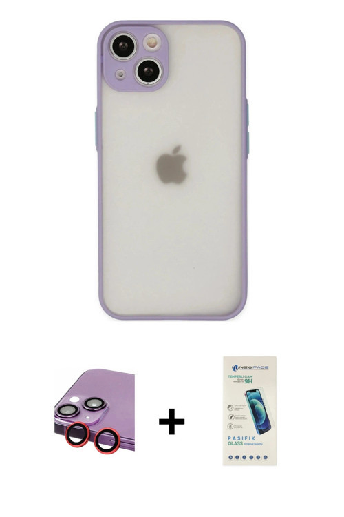 ieg™ iPhone 14 Kılıf Ahenk Çizgi Serisi - Şeffaf Pasifik Cam Ekran Koruyucu + Kırmızı Raze Metal Kam