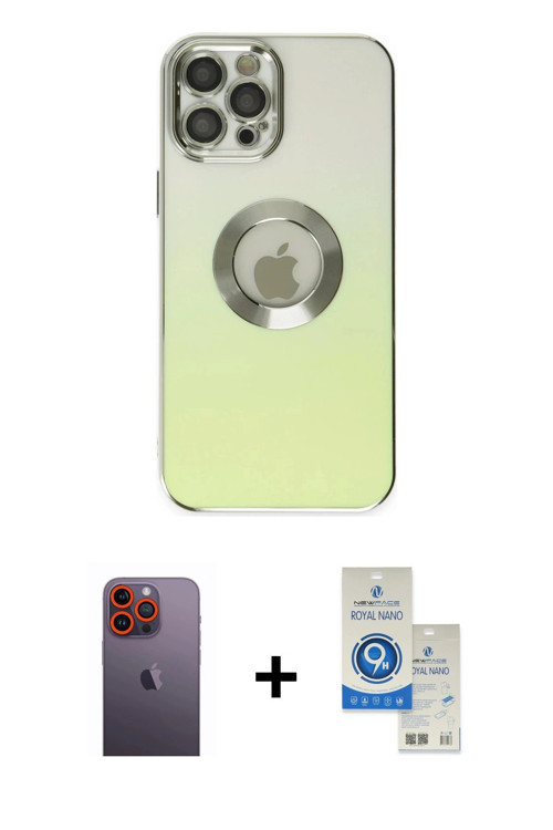 ieg™ iPhone 12 Pro Max Kılıf Kutup Yansıma Özel Seri - Şeffaf Royal Nano Ekran Koruyucu + Turuncu Ne