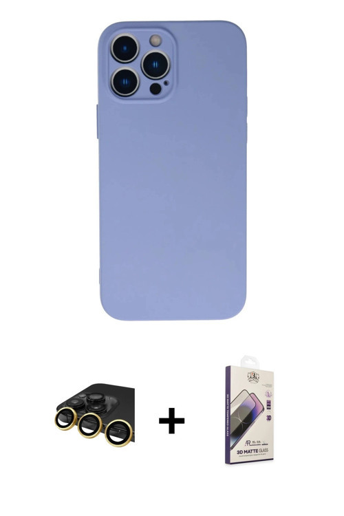 ieg™ iPhone 13 Pro Max Kılıf Ahenk Serisi - Siyah Bilvis 3D Mat Cam Ekran Koruyucu + Gold Raze Metal