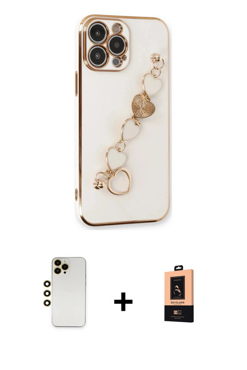 ieg™ iPhone 13 Pro Max Kılıf Nova Işık Prime - Şeffaf Maxco Cam Ekran Koruyucu + Gold Shine Kamera L