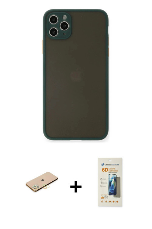 ieg™ iPhone 11 Pro Max Kılıf Ahenk Çizgi Serisi - Siyah 6D Mat Seramik Hayalet Nano Ekran Koruyucu +