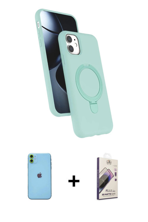 ieg™ iPhone 11 Kılıf İz Işık Koleksiyonu - Siyah Bilvis 3D Mat Cam Ekran Koruyucu + Yeşil Neon Fosfo