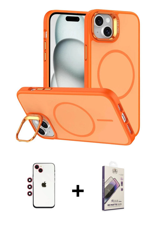 ieg™ iPhone 14 Kılıf Çekirdek Klasik - Siyah Bilvis 3D Mat Cam Ekran Koruyucu + Kırmızı Shine Kamera
