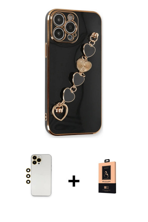 ieg™ iPhone 13 Pro Max Kılıf Nova Işık Prime - Şeffaf Maxco Cam Ekran Koruyucu + Gold Shine Kamera L