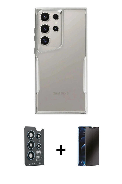 ieg™ Galaxy S25 Ultra Kılıf Akış Çizgi Koleksiyonu - Siyah 3D Antistatik Hayalet Cam Ekran Koruyucu