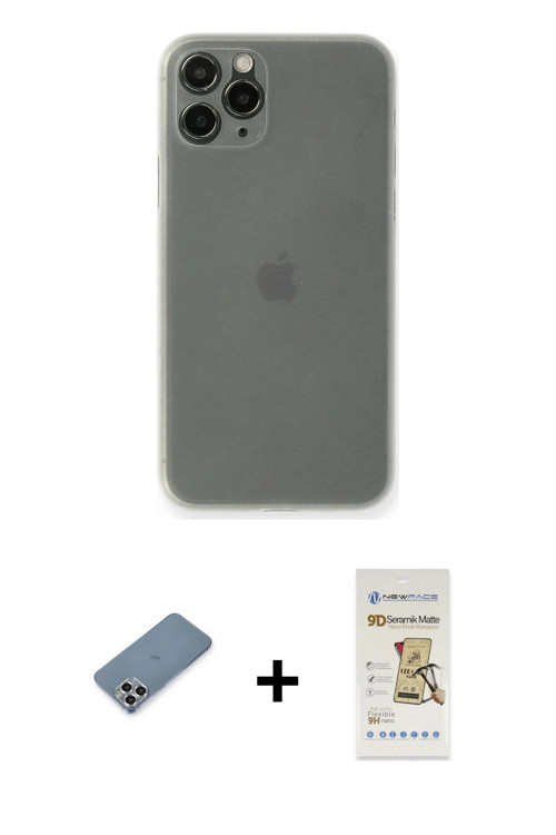 ieg™ iPhone 11 Pro Max Kılıf Yadigar Yansıma Serisi - Siyah Mat Seramik Nano Ekran Koruyucu + Gümüş