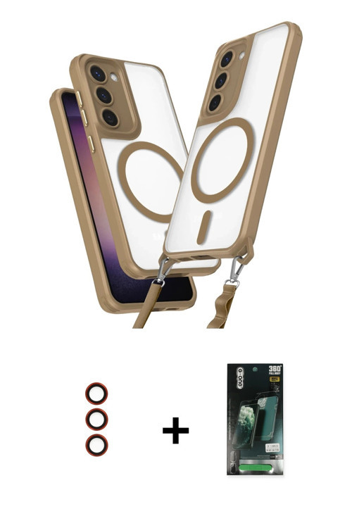 ieg™ Galaxy S23 Kılıf Atlas Doku Koleksiyonu - Şeffaf 360 Full Body Arka Koruyucu + Kırmızı Metal Ka