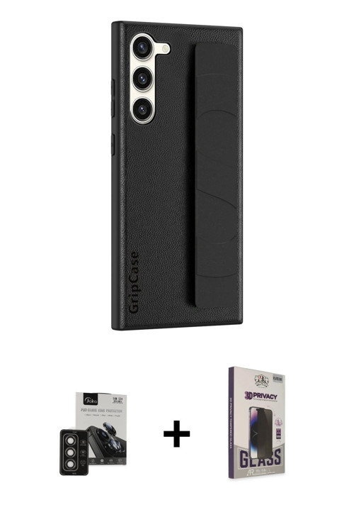 ieg™ Galaxy S24 Kılıf Vadi Asil Serisi - Siyah Bilvis Hayalet Cam Ekran Koruyucu + Titan Gri PVD Met