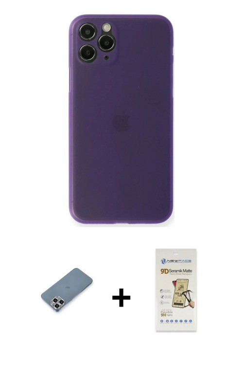 ieg™ iPhone 11 Pro Max Kılıf Yadigar Yansıma Serisi - Siyah Mat Seramik Nano Ekran Koruyucu + Gümüş