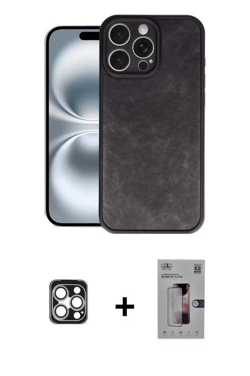 ieg™ iPhone 16 Pro Max Kılıf Kıvılcım Işık Serisi - Siyah Bilvis 3D Mat Cam Ekran Koruyucu + Gümüş P