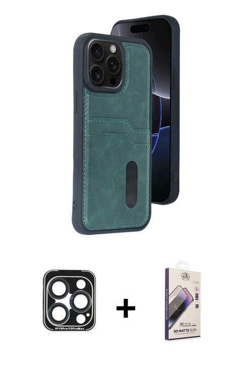 ieg™ iPhone 15 Pro Max Kılıf Yörünge Işık Serisi - Siyah Bilvis 3D Mat Cam Ekran Koruyucu + Lacivert