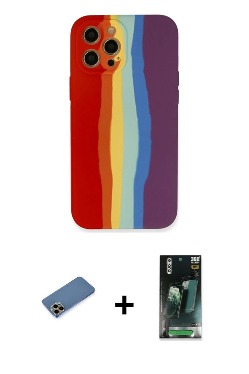 ieg™ iPhone 12 Pro Kılıf Yadigar Çizgi - Şeffaf 360 Full Body Arka Koruyucu + Gold Shine Kamera Lens