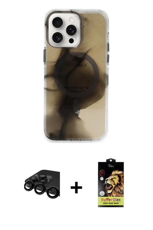 ieg™ iPhone 15 Pro Max Kılıf Ufuk Doku Prime - Siyah Buffer Cam Ekran Koruyucu + Siyah Raze Metal Ka