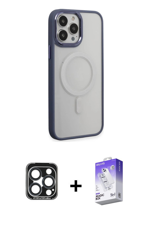 ieg™ iPhone 15 Pro Max Kılıf Yankı Işık Özel Seri - Siyah Bilvis 5in1 3D Magic Cam Ekran Koruyucu +