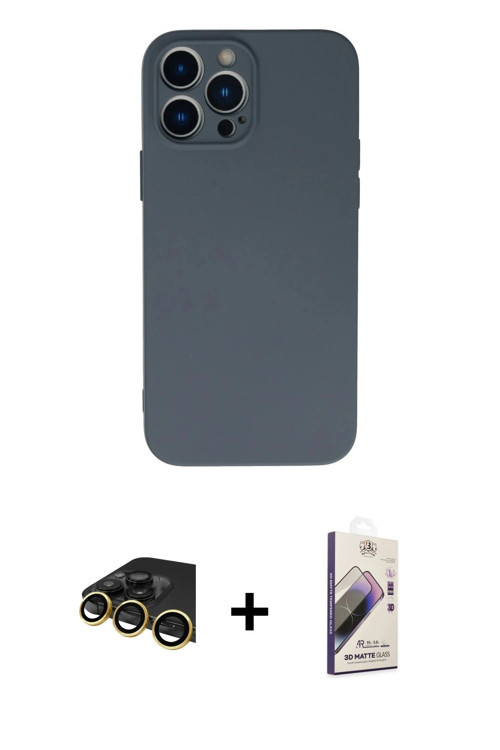 ieg™ iPhone 13 Pro Max Kılıf Ahenk Serisi - Siyah Bilvis 3D Mat Cam Ekran Koruyucu + Gold Raze Metal