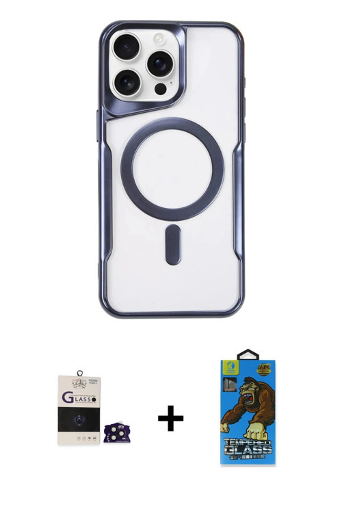 ieg™ iPhone 14 Pro Max Kılıf Yadigar Klasik Özel Seri - Siyah 18D Cam Ekran Koruyucu + Derin Mor Bil