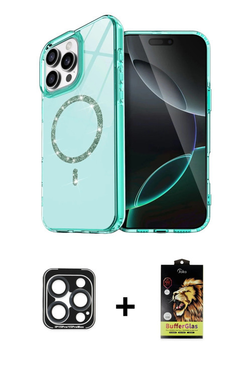ieg™ iPhone 15 Pro Max Kılıf Kıvılcım Form Prime - Siyah Buffer Cam Ekran Koruyucu + Lacivert PVD Me
