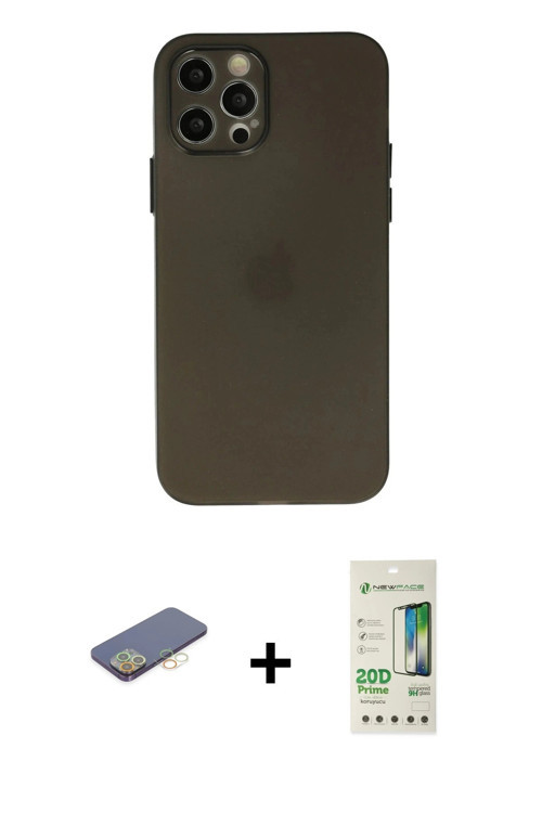 ieg™ iPhone 12 Pro Max Kılıf Atlas Minimal Prime - Siyah 20D Premium Cam Ekran Koruyucu + Sarı Renkl