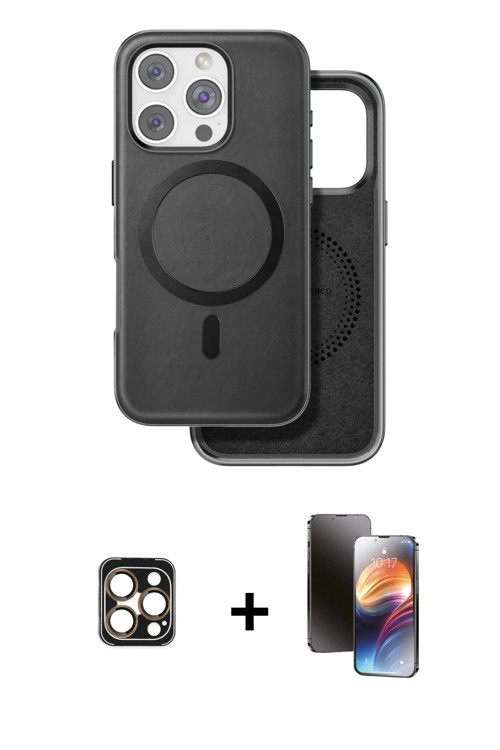 ieg™ iPhone 16 Pro Max Kılıf Pusula Işık Koleksiyonu - Siyah 3D Antistatik Mat Seramik Nano Ekran Ko