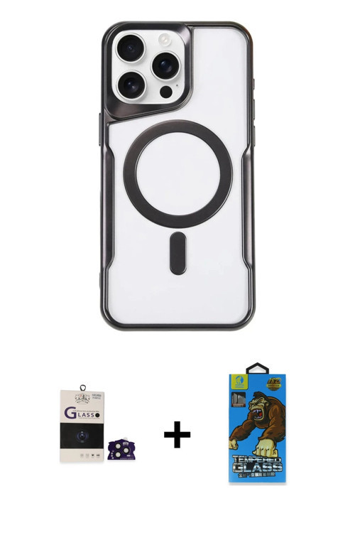 ieg™ iPhone 14 Pro Max Kılıf Yadigar Klasik Özel Seri - Siyah 18D Cam Ekran Koruyucu + Derin Mor Bil