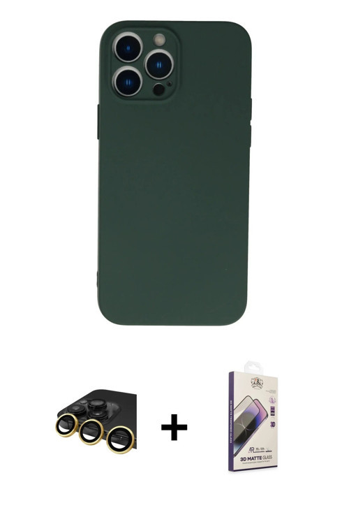 ieg™ iPhone 13 Pro Max Kılıf Ahenk Serisi - Siyah Bilvis 3D Mat Cam Ekran Koruyucu + Gold Raze Metal